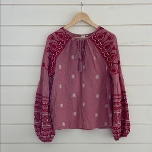 Anthro Embroidered Cotton Boho Blouse size 10
